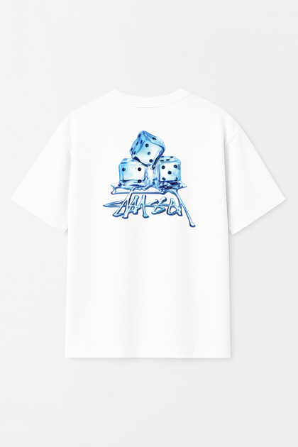Unisex Stüssy Ice Cube Printed Oversize 100% Cotton Wide Cut Textured Crew Neck T-Shirt Rf0531