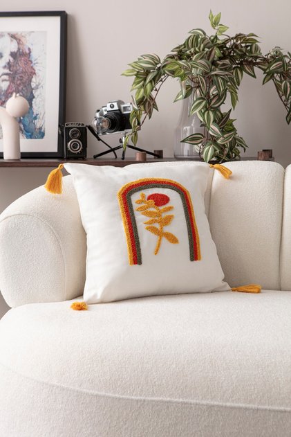 Comfort Series Punch Embroidered Linen Throw Pillow Cover 43X43 cm