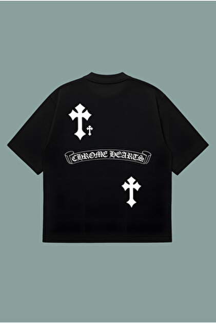 THE RULE Unisex Chrome Hearts Baskılı Oversize %100 Pamuk Geniş