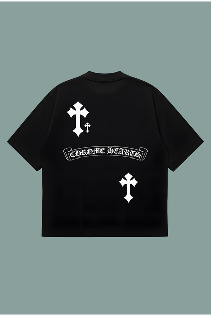 Chrome Hearts 黒 Tシャツ 100%コットン PURE POWER Chrome Hearts Haç Boxy Fit Oversized Unisex 100% Cotton