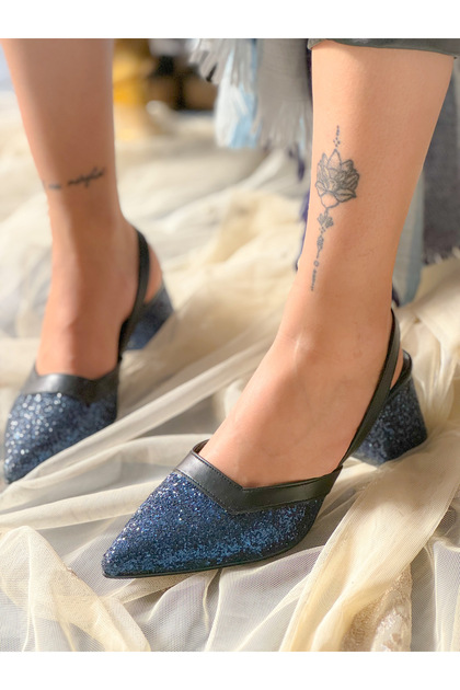 Ava Dark Blue Stone 5 cm Heel Sandals