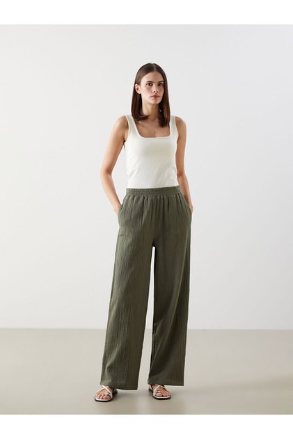Elastic Waist Textured Women's Trousers