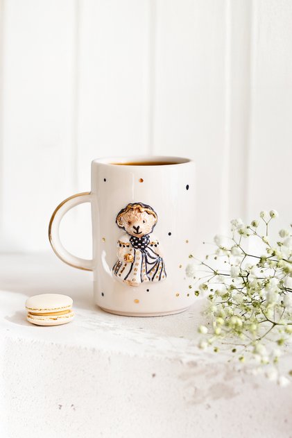Black Girl Teddy Bear Ceramic 250 ml Mug / Hand Made Ceramic Mug