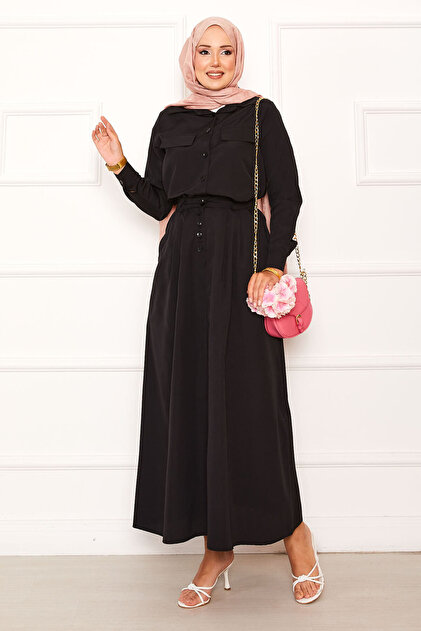 Double Suit with Pocket Detail Skirt Black