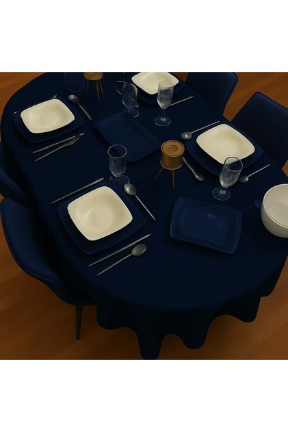 Polyester Linen Carefree Oval Tablecloth Navy Blue