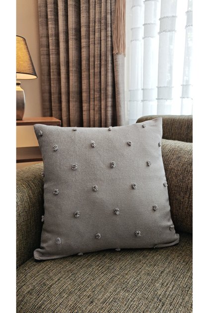Gray Throw Pillow Case Pompom Linen Floor Curtain Fabric Decorative Modern Square Single Piece 43X43