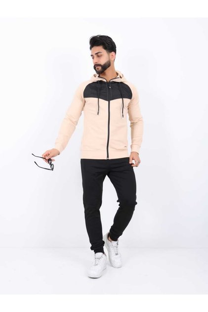 Men's Diver Fabric Digital Printing Raised Zippered Hooded Sweatpants Set