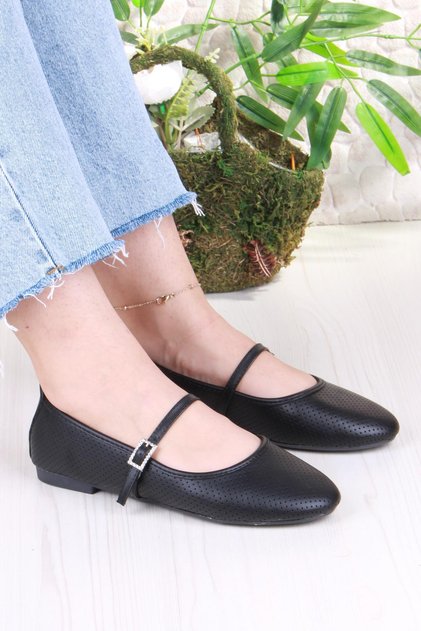 01-512 Soft Buckle Detailed Stylish Home Business Office Comfortable Daily Shoes Women's Ballerinas