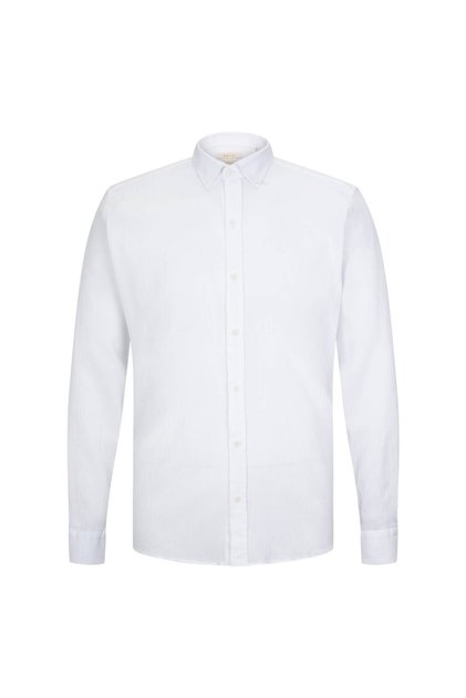 White Comfort Fit 100% Cotton Button-Down Collar Long Sleeve Casual Shirt