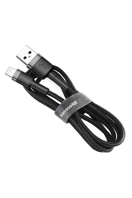 Cablu împletit durabil pentru iPhone USB - Lightning QC3.0 2.4A 1m negru și gri