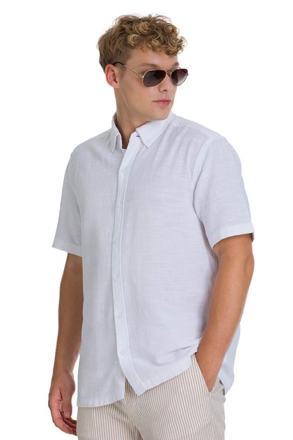 White Comfort Fit 100% Cotton Button-Down Collar Short Sleeve Cotton Shirt