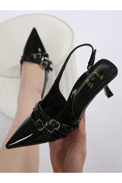 Pointed Toe Stiletto High Heels Pumps with Buckle Details
