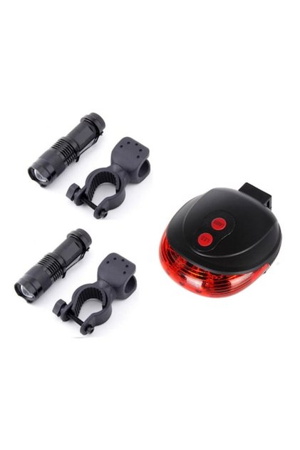 Set 3 buc., lumini frontale cu obiectiv zoom, stop laser 5 LED-uri, set de lumini, negru