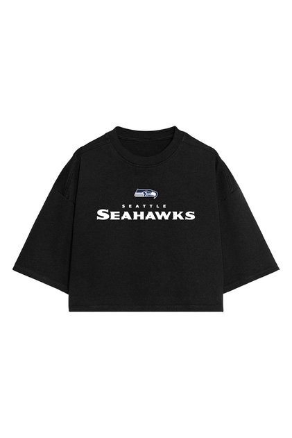 Seattle Seahawks Football Black Oversize Crop T-Shirt