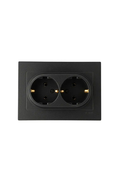 Priză dublă încastrată, 16A, 250V, SCHUKO neagră / 200-141403-245