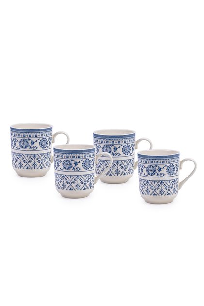 Plethora 370 ml Porcelain Mug (Grey & White, Set Of 4)