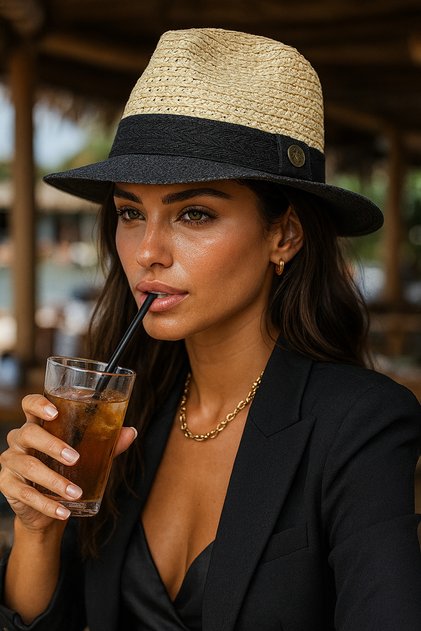 Women's Ribbon Straw Fedora Hat