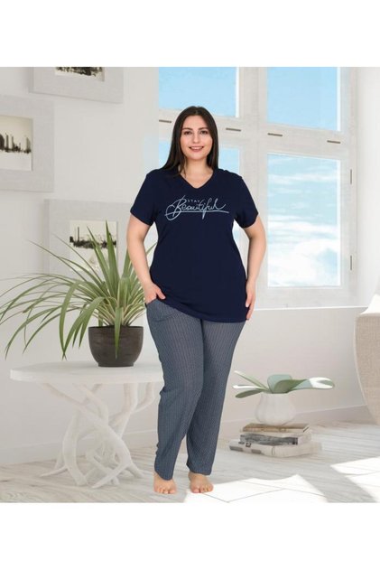 Plus Size Short Sleeve V Neck Women's Pajama Set
