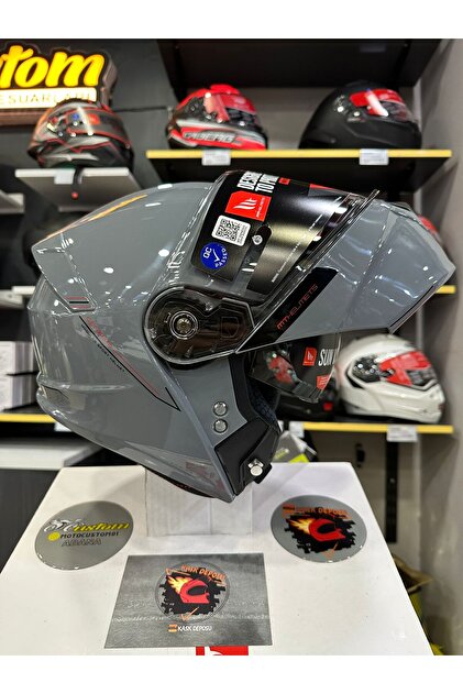 MT Genesis SV Solid A12 Parlak Gri Çene Açılır Motosiklet Kaskı