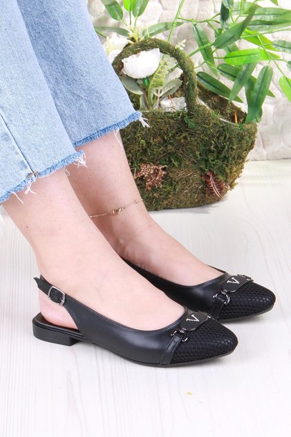 5056 Stylish Comfortable Open Back Women's Ballerinas with Stone Buckle Detail