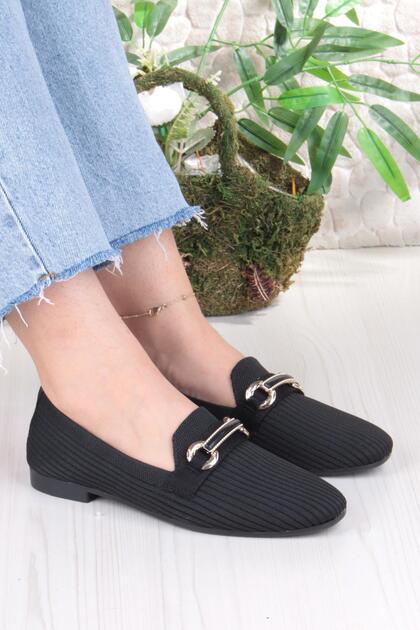 5058 Knitwear Buckle Detailed Stylish Comfortable Women's Ballerinas