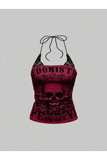 Touz Moda Grunge Punk Y2K Punk Skeleton Skull Printed Contrast