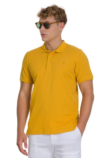 Mustard Regular Fit 100% Cotton Polo Neck T-Shirt