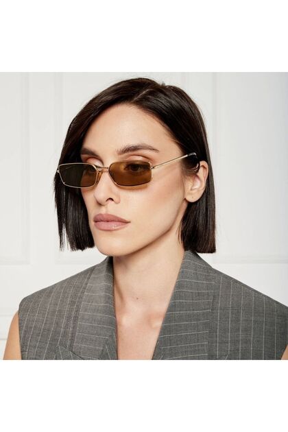 新品未使用 POCKET SHADE M ND ver RETRO STRIPE Prada Kadın güneş gözlüğü a60 5ak-70g 59-16, Dikdörtgen, Altın