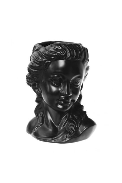 Vază decorativă în formă de față de fată, ceramică, 15x15x22 cm, neagră