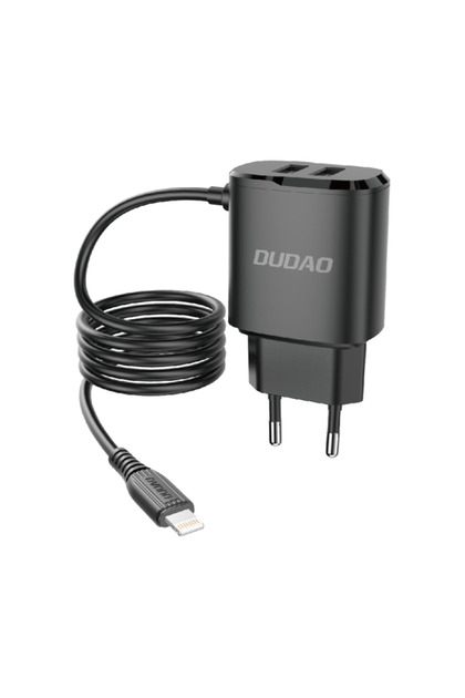Φορτιστής δικτύου 2x USB με ενσωματωμένο καλώδιο για iPhone Lightning 12W μαύρο