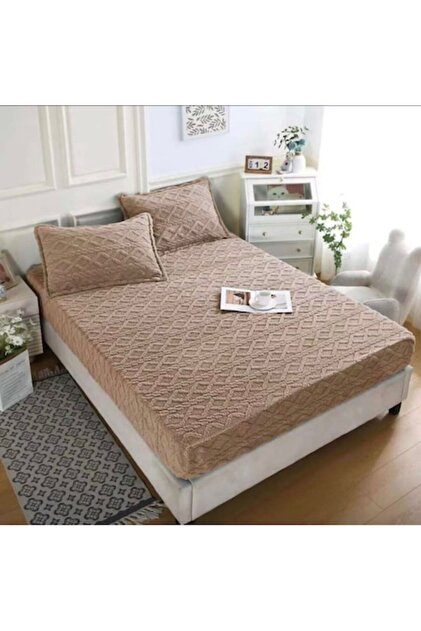 Set lenjerie pat dublu, cearșaf și 2 fețe de pernă Cocolino, 3 piese, 180x200 cm, culoare cafea cu lapte