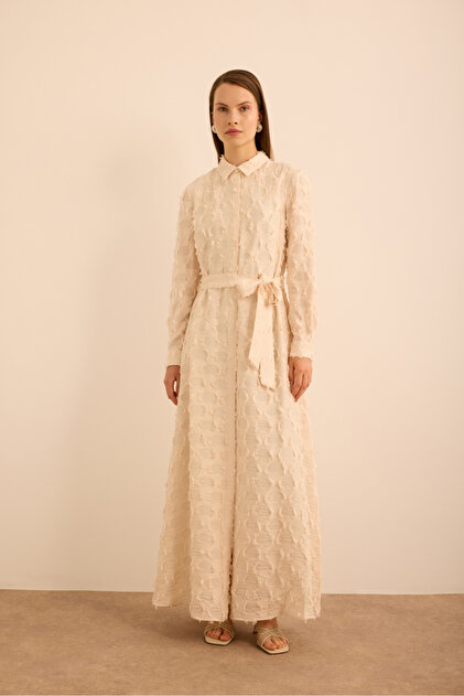 Fabric Tassel Surface Cotton Shirt Dress