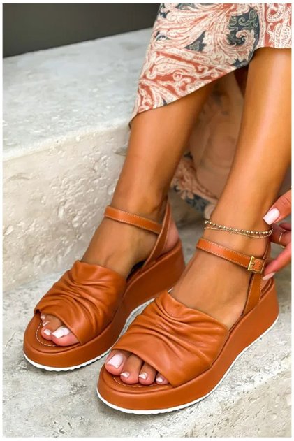 Genuine Leather Wedge Heel Ankle Strap Elastic Daily Women's Sandals