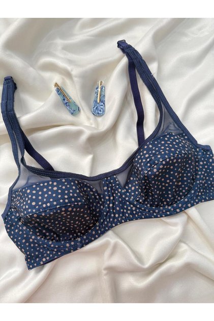Economical Gatherer Polka Dot Patterned Underwire Tulle Detailed Bra