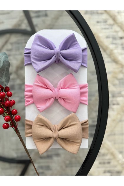 100% Cotton Bowknot Baby Girl Bandana Headband Set 3-Piece Bandana Set