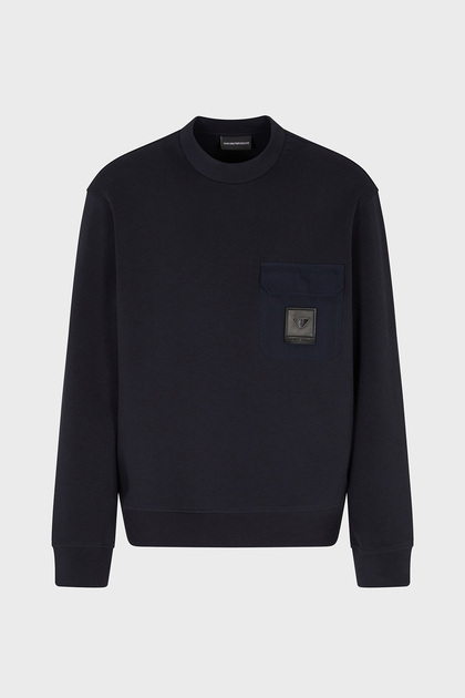 Stretch Cotton Regular Fit Single Pocket Crew Neck Sweat Men's Sweat Em002925 Af10013
