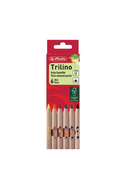 Creioane colorate Trilino, set de 6, culori asortate, material lemn, secțiune triunghiulară