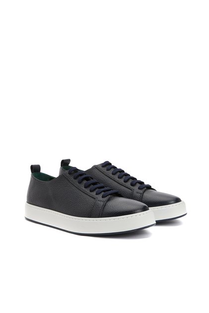 Koyu Lacivert Desenli Erkek Deri Sneaker