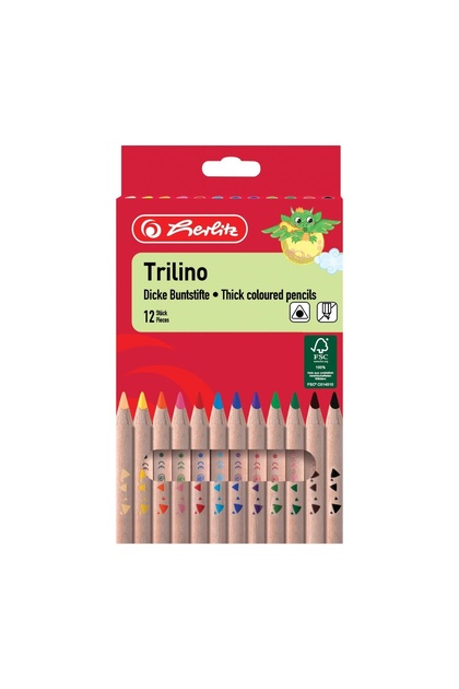 Creioane colorate Trilino Triunghiulare, Set de 12, Culori Asortate, Material Lemn