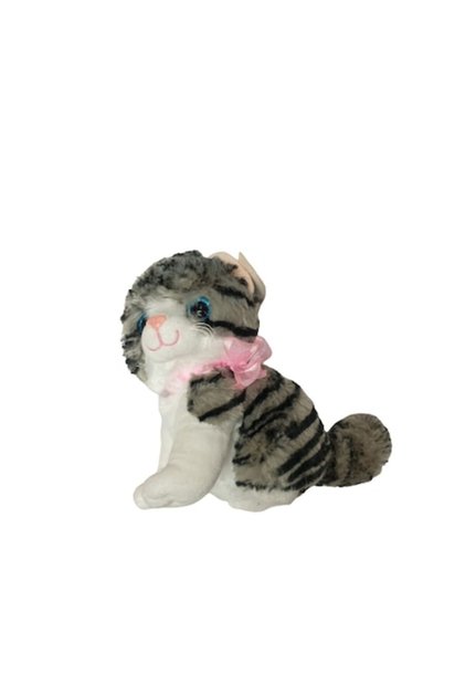 Jucarie din plus pisicuta, sunete, 23cm, alb-gri