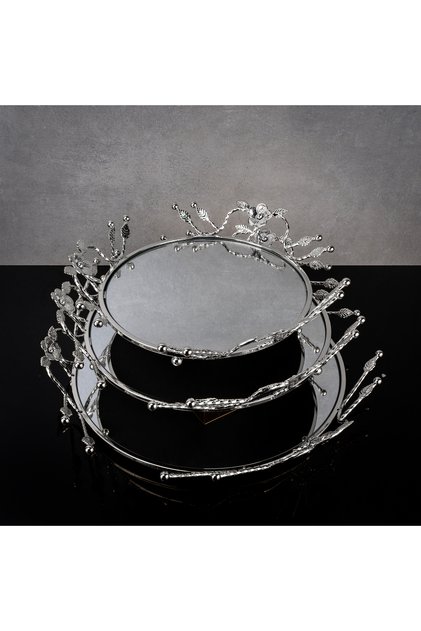 Zamak Pattern Mirrored Round 3-Piece Stylish Tray Set 31-35-41cm