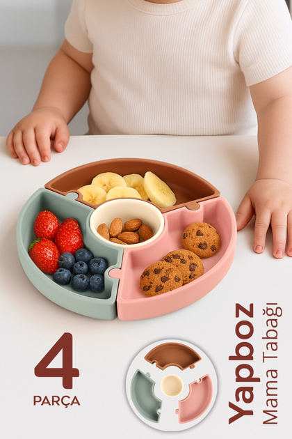 Vacuum Silicone Puzzle Food Plate - Vacuum Based 4 Compartment Baby Puzzle Food Plate 4 Colors