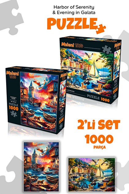 Meleni Toys 3 Adet 1000 Parça Puzzle - Limanda Sakinlik, Sahil