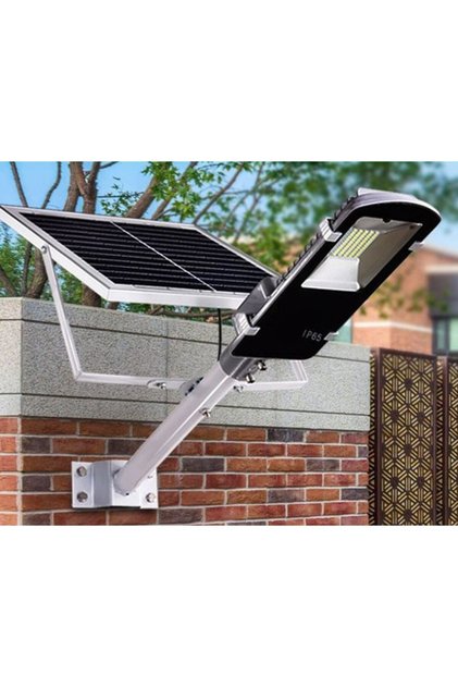 Lampă stradală solară 100W, 206 LED-uri, 2 niveluri de iluminare, telecomandă, aluminiu