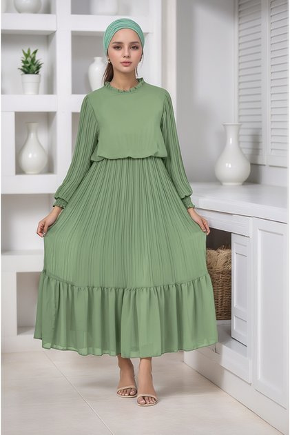 Teenager/Children Girls Long Cotton Lined Chiffon Pleated Hijab Dress