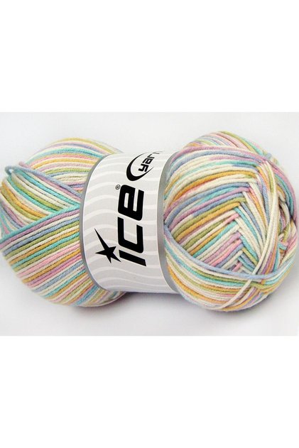 Lot of 4 X 100Gr Skeins Ice Yarns Lorena Color (50% Cotton) Pastel Rainbow Yarn
