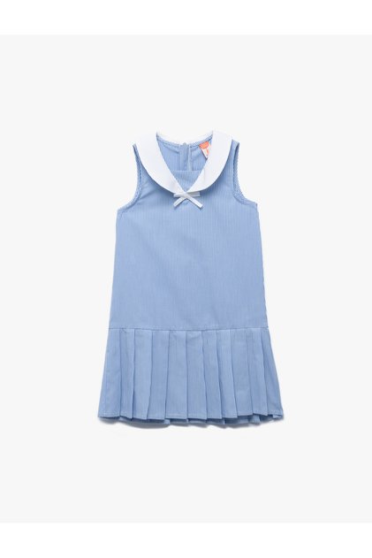 Cotton Sleeveless Baby Collar A-Line Striped Dress