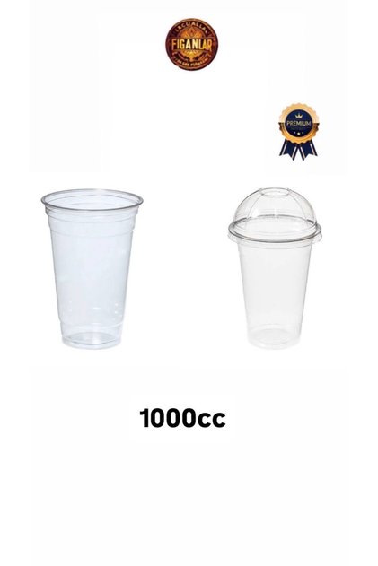 1000cc En Büyük Boy Plastik Pet Limonata/Soğuk Kahve/Milkshake Bardağı 10 Adet Bombe Kapaklı