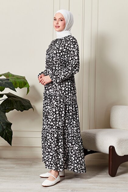 fistan Skirt Layered Flower Patterned Gypsy Viscose Dress Hijab Dress  Mother's Dress Prayer Dress- Trendyol