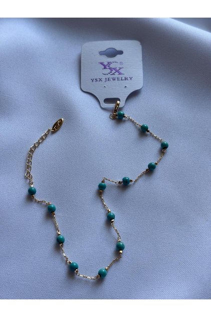 Blue Beaded Chain Anklet